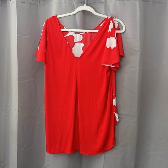 Kaari Blue floral mixed media XL split sleeve blouse - Picture 2 of 8